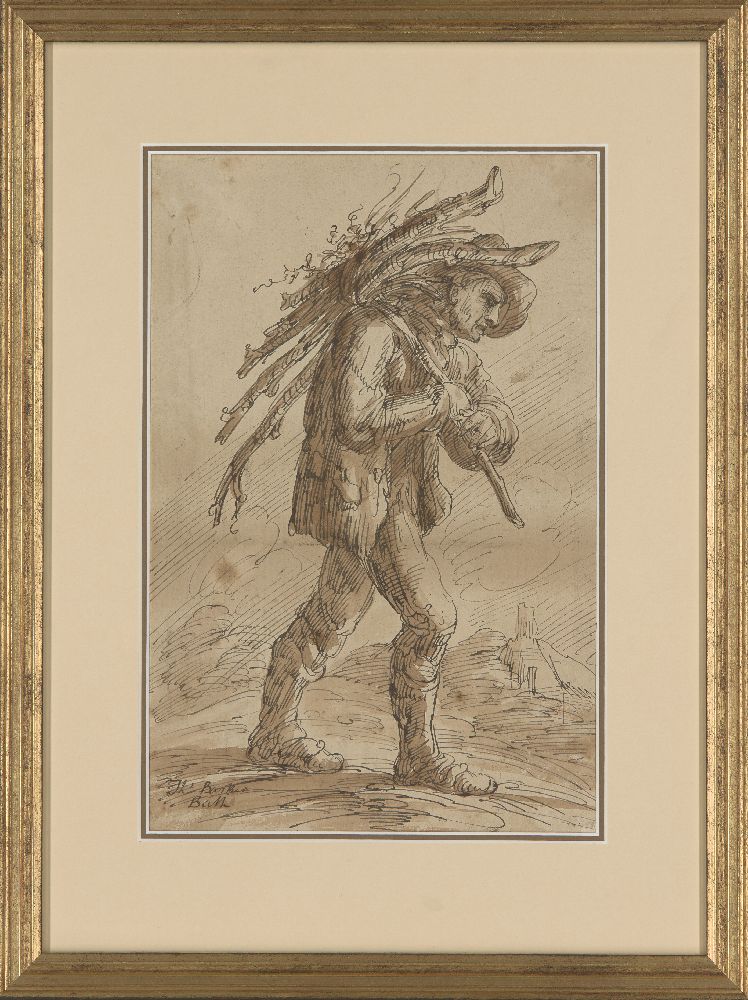 Thomas Barker of Bath, British 1769-1847- Rustic figure carrying wood, c.1813; pen and black ink and - Image 2 of 3