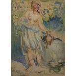 Edna Clarke Hall, British 1879-1979- A woman by a well; watercolour, bears inscription to the