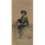 Edouardo Vitali, Italian, late 19th/early 20th century- NNeapolitan boy seated on a wall;