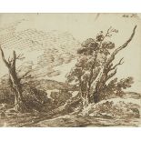 Richard Cooper Jr, British 1740-c.1814- Tree study; pen and brown ink on board, signed with