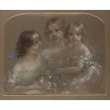 Filippo Grispini, British School, mid-late 19th century- Portrait of three children; pastel on brown