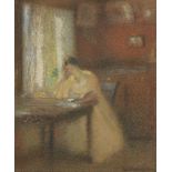 Louis Antoine LeClercq, French 1856-1933- Lady at a desk; pastel, signed, bears old inscribed