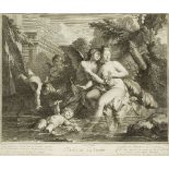 Simon Vallée, French 1680-c.1730- Psiché et l'Amour, after Pierre Jacques Cazes; engraving, 36x42.