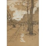 Luigi Loir, French 1845-1916- Les quai de Seine pres du Chatelet, Paris; pencil heightened with