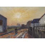 Charles Emmanuel Joseph Roussel, French 1861-1936- Village street scene; oil on panel, signed, bears