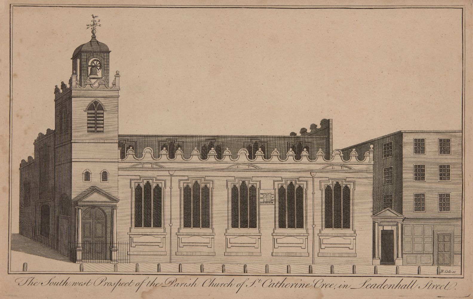 Benjamin Cole, British 1695-1766- A Perspective View of St Martin's Church; etching, engraving, - Image 3 of 4