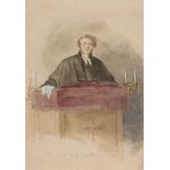 Attributed to Andrew Morton, British 1802-1845- Clergyman at the pulpit; watercolour and pencil,