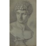 French School, mid-19th century- Portrait of Antinous; black and white chalk on blue paper, signed