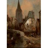 French School, mid-19th century- Honfleur; oil on board, bears an inscription on the reverse,