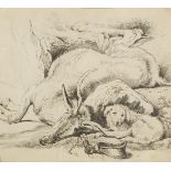 Circle of Sir Edwin Landseer RA, British 1802-1873- A Deer and a Dog; pencil, bears inscription to