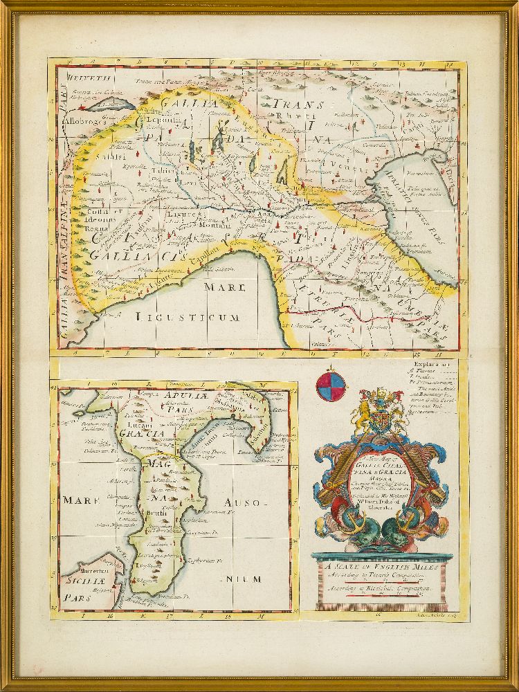 Sutton Nicholls, British 1689-1729- A New Map of Gallia Cisalpina & Graecia Magna, their cheif - Image 2 of 3