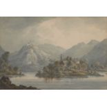 Circle of William Payne OWS, British 1760-1830- Views of mountainous landscapes; watercolours, four,