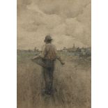 Herbert Nye, British fl. 1885-1927- Sowing seeds; watercolour, signed, 33.5x22.5cmPlease refer to