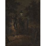 British School, early 19th century- Lighting a street lamp; oil on panel, dated 1819 to the reverse,