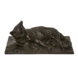 Camille Pantol, 19th/20th century, Bronze model of a cat, Signed, 16cm wide, 7.5cm highCamille