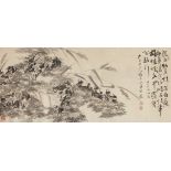 20th century Chinese School, ink on paper, hanging scroll, crabs and foliage, 60cm x 132cm20th