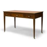 A North European mahogany desk, early 20th Century, the rectangular top inset with red leather