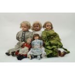 A collection of five composition dolls, 19th century and later, to include: a fixed brown eyes