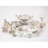 A quantity of Coalport porcelain items, to include a group of six model houses, a twin-handled