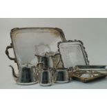 A large twin-handled silver plated drinks tray by Walker & Hall, Sheffield, c.1900, of rectangular