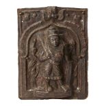 A copper repousse votive plaque with Shiva and attendants, India, 19th century, of rectangular