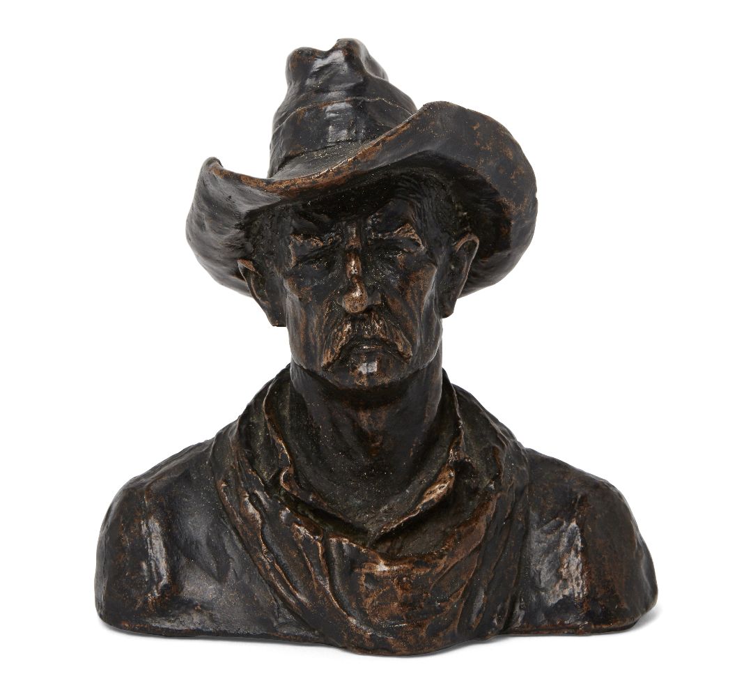 Style of Frederic Remington (1861 - 1909), Bronze bust of cowboy, Signed 'Frederic Remington',