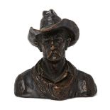 Style of Frederic Remington (1861 - 1909), Bronze bust of cowboy, Signed 'Frederic Remington',