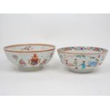 Two Chinese export porcelain bowls, 19th Century, each decorated with floral motifs and bordering,