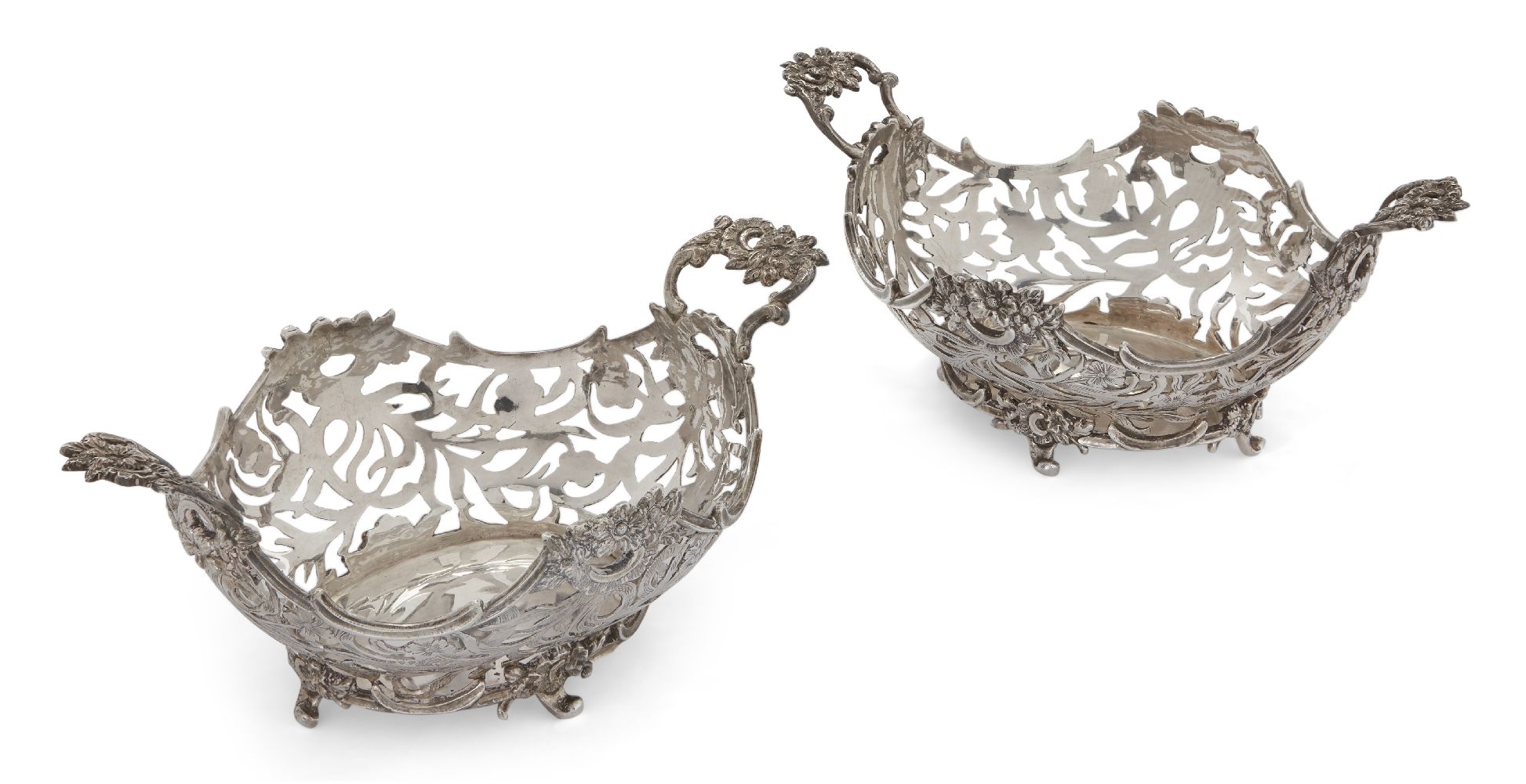 A pair of Dutch silver twin-handled baskets, possibly s' Gravenhage (The Hague), 18th century,