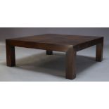 A modern Chinese stained elm coffee table, late 20th Century, the square top on square supports,