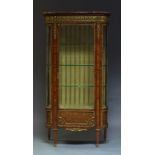 A French kingwood, parquetry and gilt metal mounted vitrine, 19th Century, the top with red and