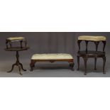 A George II style mahogany foot stool, late 20th Century, with cream damask pattern upholstered