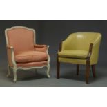 A Louis XV style white painted bergere armchair, second half 20th Century, upholstered in salmon