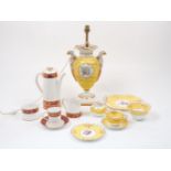 An Elizabethan Burgundy pattern porcelain coffee set, comprising a tall coffee pot and cover, 24cm