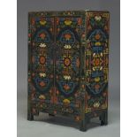 A Chinese polychrome cabinet, 20th Century, decorated with lotus flowers and geometric scrolls, with