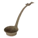 A Vietnamese bronze ritual ladle, Dong Son culture, ca. 2500BCE, the long tapering shaft cast with