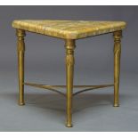 A gilt metal and onyx side table, late 20th Century, with triangular onyx top, on tapering legs