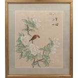 A pair of Chinese paintings, of rectangular form, each designed with polychrome blossom branches,