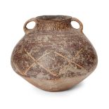 A Chinese pottery jar, Neolithic period, Majiayao culture, the top half reverse-slip decorated