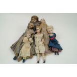 A selection of six wax over composition dolls, 19th century and later, to include: a moulded