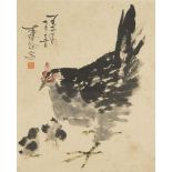 A Japanese brush painting of a cockerel, late 19th/early 20th century, ink and colour on paper,