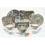 Eleven pieces of Chinese Canton porcelain, 19th century, including a rectangular box and cover, a