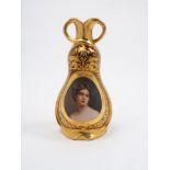 A Vienna porcelain gourd shaped portrait vase, late 19th Century, the neck with twin handles leading