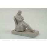 A Parian figure of the Duke of Wellington, modelled full-length, seated, atop plinth base, inscribed