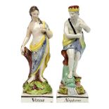 A pair of Staffordshire pearlware figures of Neptune and Venus, late 18th century, Neptune with