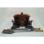A collection of late 19th century and later fireside items, comprising: a set of three Victorian