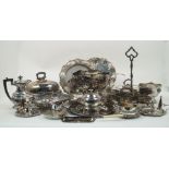 A quantity of silver plate including: a large fruit bowl with lion mask handles together with a