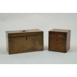 A George III mahogany tea caddy, circa. 1790, of rectangular form, with hinged cover, and loop