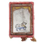 An Indian painted mirror, late 19th/early 20th century, of rectangular form, designed with central