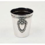 A French silver stirrup cup, late 19th/early 20th century, of tapering cylindrical form, with gilt